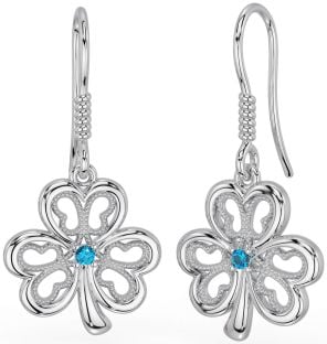 Topaz White Gold Shamrock Dangle Earrings