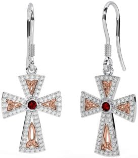 Trandafir granat diamant Aur Argint Cruce Celtică Trinity Cercei Knot Dangle