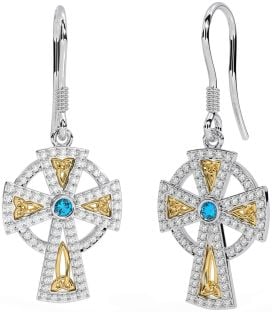 Diamant Topaze Or Argent celtique Croix Pendre Des boucles d'oreilles