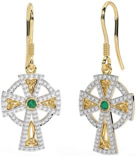 Diamante Esmeralda Oro Plata céltico Cruz Colgar Pendientes