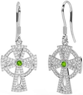 Diamond Peridot Argint Cercei cu cruce celtică