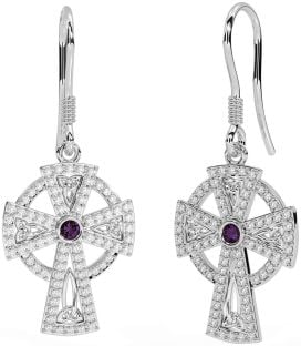 Diamant Alexandrite Blanc Or celtique Croix Pendre Des boucles d'oreilles