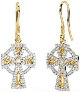 Diamant Or celtique Croix Pendre Des boucles d'oreilles