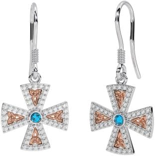 Trandafir de topaz diamant Aur Argint Cruce Celtică Trinity Cercei Knot Dangle