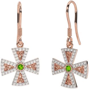 Diamante Peridoto Rosa Ouro céltico Cruzar Trindade Nó Pendurar Brincos