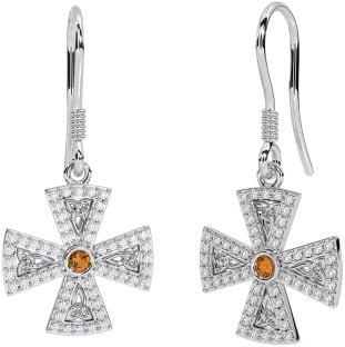 Diamante Citrino Plata céltico Cruz Trinidad Nudo Colgar Pendientes