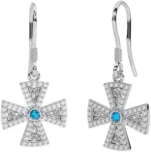 Diamant Topaze Argent celtique Croix Trinité Noeud Pendre Des boucles d'oreilles