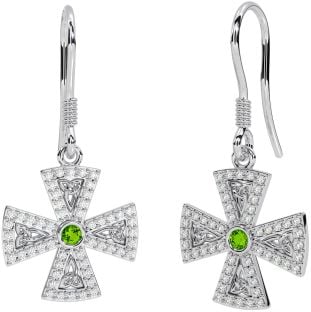 Diamante Peridoto Blanco Oro céltico Cruz Trinidad Nudo Colgar Pendientes