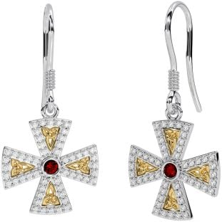 Diamond Granat Alb Crucea Celtică din Aur Galben Trinity Cercei Knot Dangle