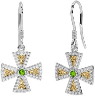 Diamant Péridot Blanc Jaune Or celtique Croix Trinité Noeud Pendre Des boucles d'oreilles