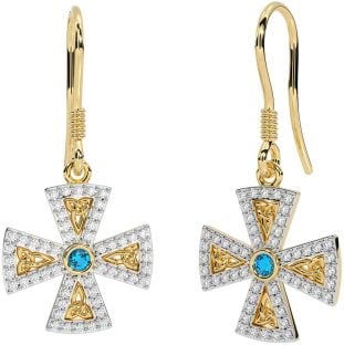 Diamond Topaz Aur Crucea Celtică Trinity Knot Dangle Cercei