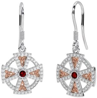 Diamant Grenat Rose Or Argent celtique Croix Pendre Des boucles d'oreilles