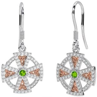 Diamant Peridot Rose Gold Silber keltisch Kreuzen Baumeln Ohrringe