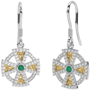 Diamante Esmeralda Oro Plata céltico Cruz Colgar Pendientes