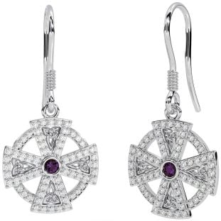 Diamant Alexandrite Blanc Or celtique Croix Pendre Des boucles d'oreilles