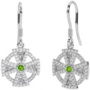 Diamant Peridot Weiß Gold keltisch Kreuzen Baumeln Ohrringe