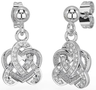 Diamond Silver Celtic Trinity Knot Heart Dangle Earrings