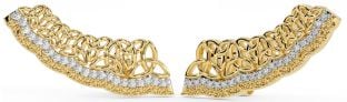 Large Diamond Gold Celtic Trinity Knot Climber Earrings