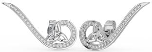 Diamond Silver Celtic Trinity Knot Climber Earrings