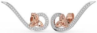 Diamant Rose Gold Silber keltisch Dreieinigkeit Knoten Bergsteiger Ohrringe