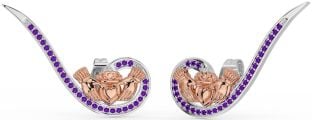 Amatista Rosa Oro Plata Claddagh Trepador Pendientes