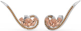 Citrin Rose Gold Silber Claddagh Bergsteiger Ohrringe