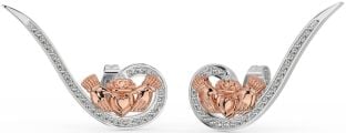 Diamante Rosa Oro Plata Claddagh Trepador Pendientes