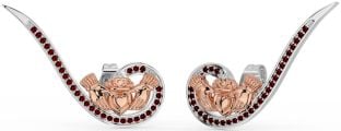 Garnet Rose Gold Silver Claddagh Climber Earrings