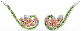 Peridoto Rosa Oro Plata Claddagh Trepador Pendientes