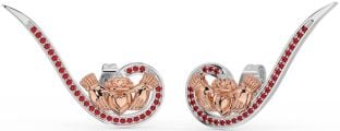 Ruby Rose Gold Silver Claddagh Climber Earrings