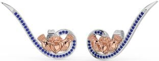 Sapphire Rose Gold Silver Claddagh Climber Earrings