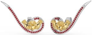 Ruby Gold Silver Claddagh Climber Earrings