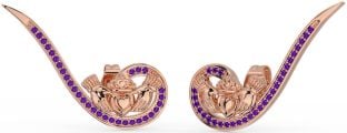 Amethyst Rose Gold Silver Claddagh Climber Earrings