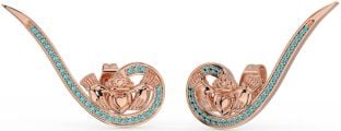 Aquamarin Rose Gold Silber Claddagh Bergsteiger Ohrringe