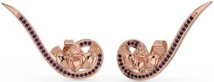 Alexandrite Rose Gold Silver Claddagh Climber Earrings