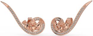 Diamante Rosa Oro Plata Claddagh Trepador Pendientes