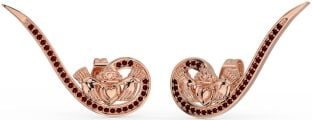 Garnet Rose Gold Silver Claddagh Climber Earrings