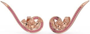 Rosa Turmalin Rose Gold Silber Claddagh Bergsteiger Ohrringe