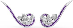 Amethyst Silver Claddagh Climber Earrings