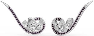 Alexandrite Silver Claddagh Climber Earrings