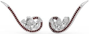 Garnet Silver Claddagh Climber Earrings