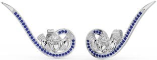 Sapphire Silver Claddagh Climber Earrings