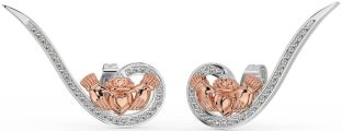 Diamant Rose Or Argent Claddagh Grimpeur Des boucles d'oreilles