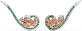 Emerald Rose Gold Silver Claddagh Climber Earrings