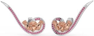 Rose Tourmalines Rose Or Argent Claddagh Grimpeur Des boucles d'oreilles