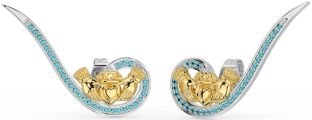 Acquamarina Oro Argento Claddagh Scalatore Orecchini