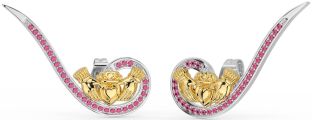 Rose Tourmalines Or Argent Claddagh Grimpeur Des boucles d'oreilles