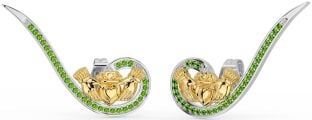 Peridoto Oro Plata Claddagh Trepador Pendientes