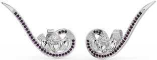 Alexandrite White Gold Claddagh Climber Earrings