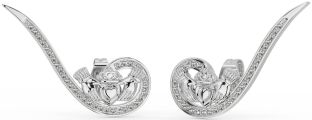 Diamond White Gold Claddagh Climber Earrings